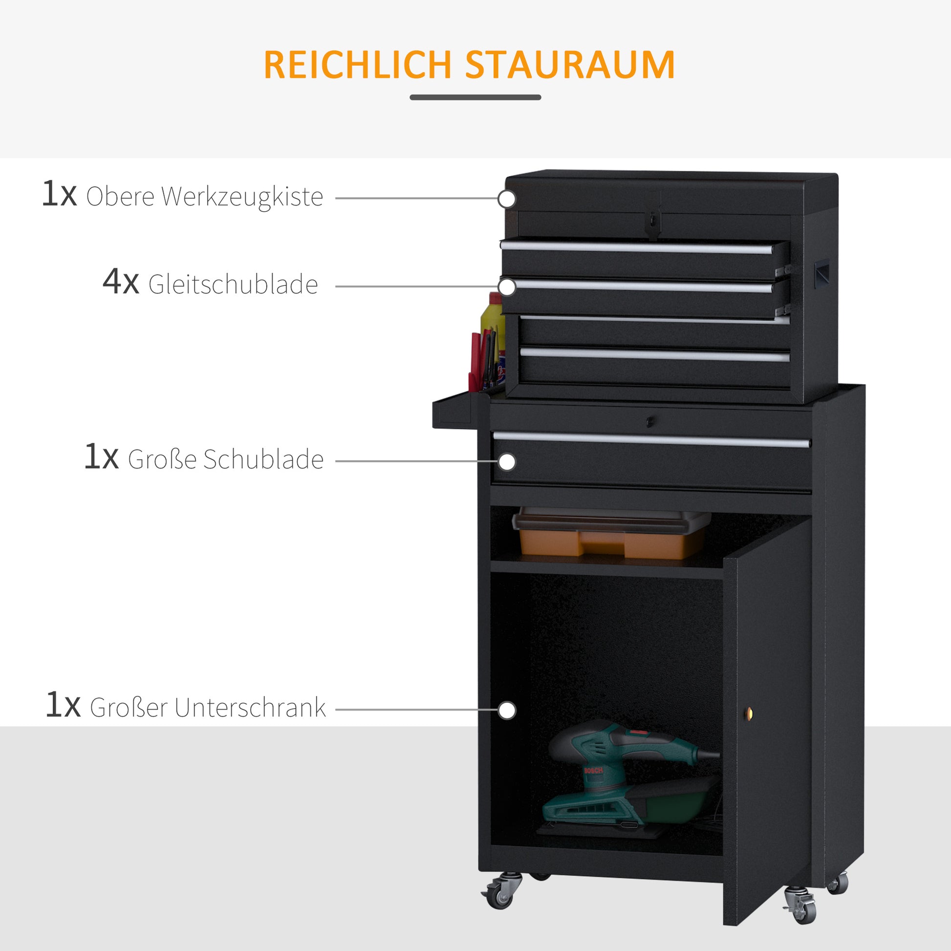 Workshop Tool Cabinet Toolbox with 5 Drawers 360° Casters Metal 60 x 28 x 104.5 cm