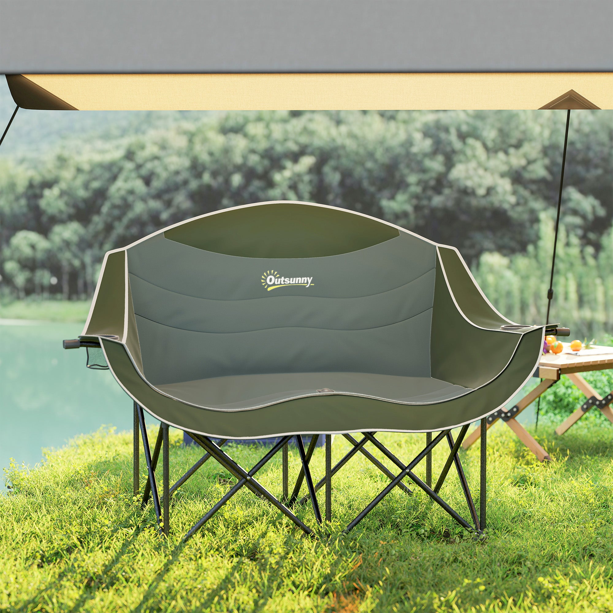 2-Person Folding Camping Chair with Cup Holders and Carry Bag — Padded Double Seat, Lightweight, Heavy-Duty up to 250 kg