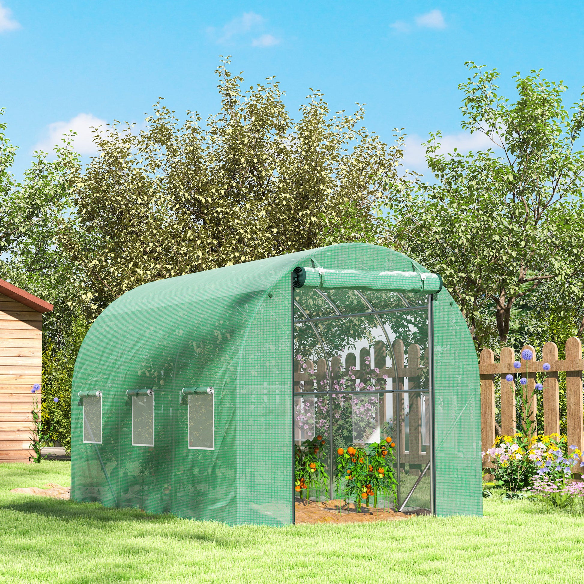 Greenhouse 200x300x200cm Polyethylene Greenhouse Tomato House with Door, 6 Windows, Galvanized Steel Foil Tunnel, 170g/m² PE, Stable Plant Tunnel, Greenhouse Including Ground Anchors & Ropes, Green
