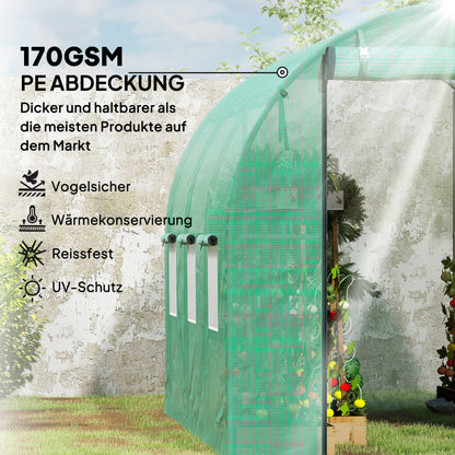 Greenhouse 200x300x200cm Polyethylene Greenhouse Tomato House with Door, 6 Windows, Galvanized Steel Foil Tunnel, 170g/m² PE, Stable Plant Tunnel, Greenhouse Including Ground Anchors & Ropes, Green