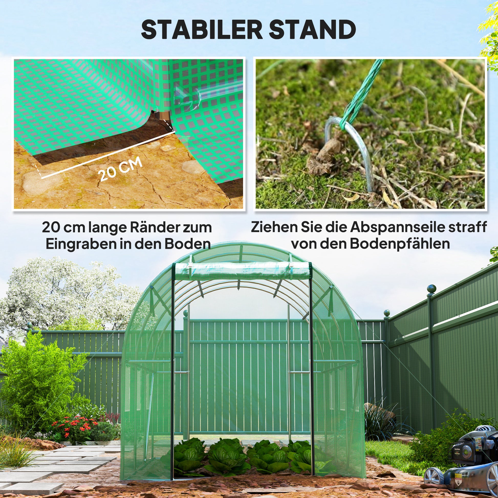 Greenhouse 200x300x200cm Polyethylene Greenhouse Tomato House with Door, 6 Windows, Galvanized Steel Foil Tunnel, 170g/m² PE, Stable Plant Tunnel, Greenhouse Including Ground Anchors & Ropes, Green