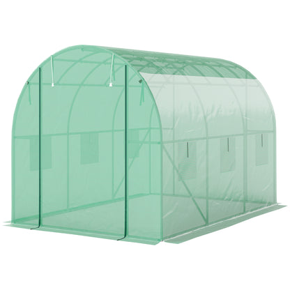 Greenhouse 200x300x200cm Polyethylene Greenhouse Tomato House with Door, 6 Windows, Galvanized Steel Foil Tunnel, 170g/m² PE, Stable Plant Tunnel, Greenhouse Including Ground Anchors & Ropes, Green