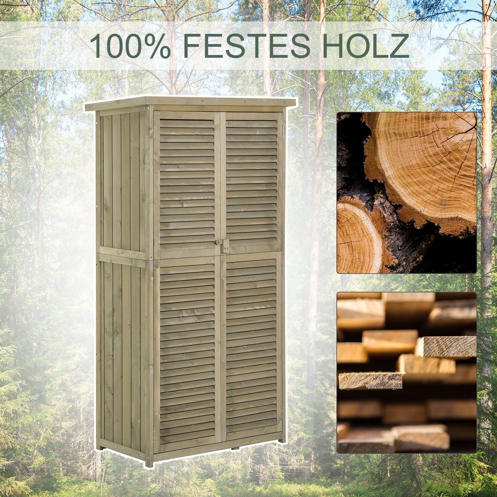 Garden Cabinet Wood Tool Shed Equipment House with Asphalt Roof Slatted Door Tool Cabinet Shed Garden 4 Compartments Gray 87 x 46.5 x 160 cm