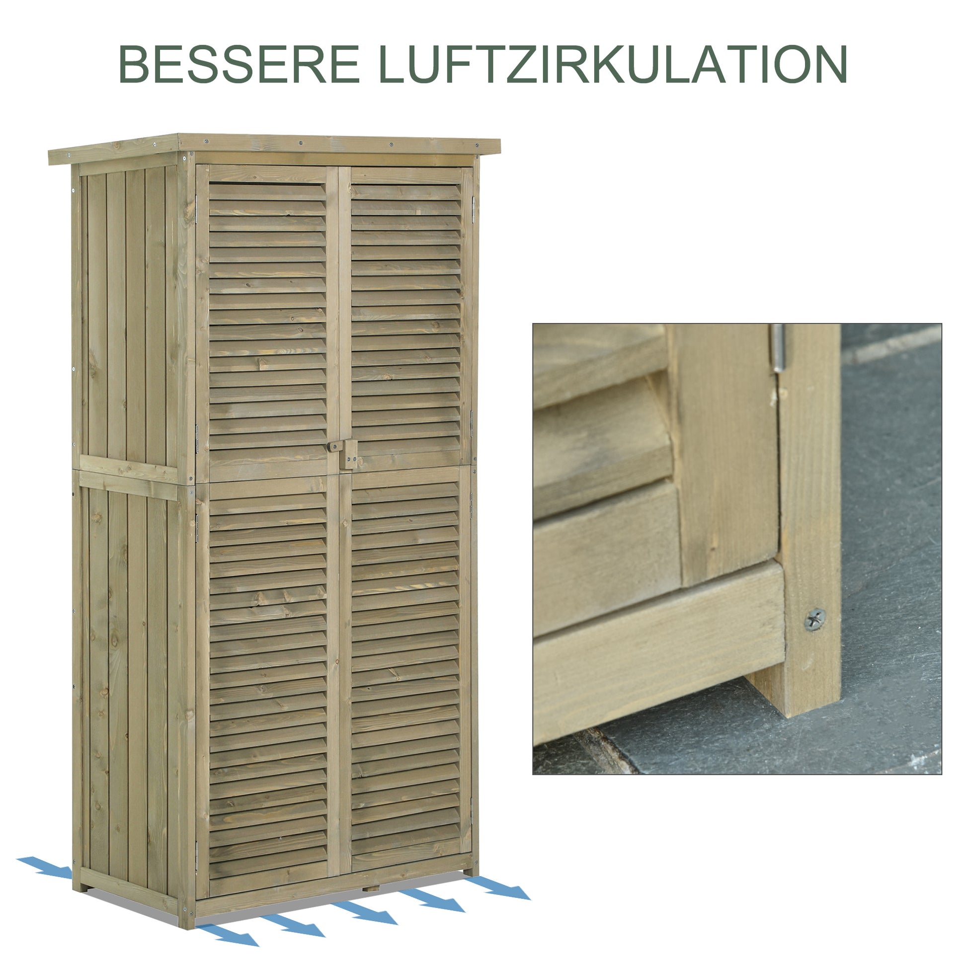 Garden Cabinet Wood Tool Shed Equipment House with Asphalt Roof Slatted Door Tool Cabinet Shed Garden 4 Compartments Gray 87 x 46.5 x 160 cm