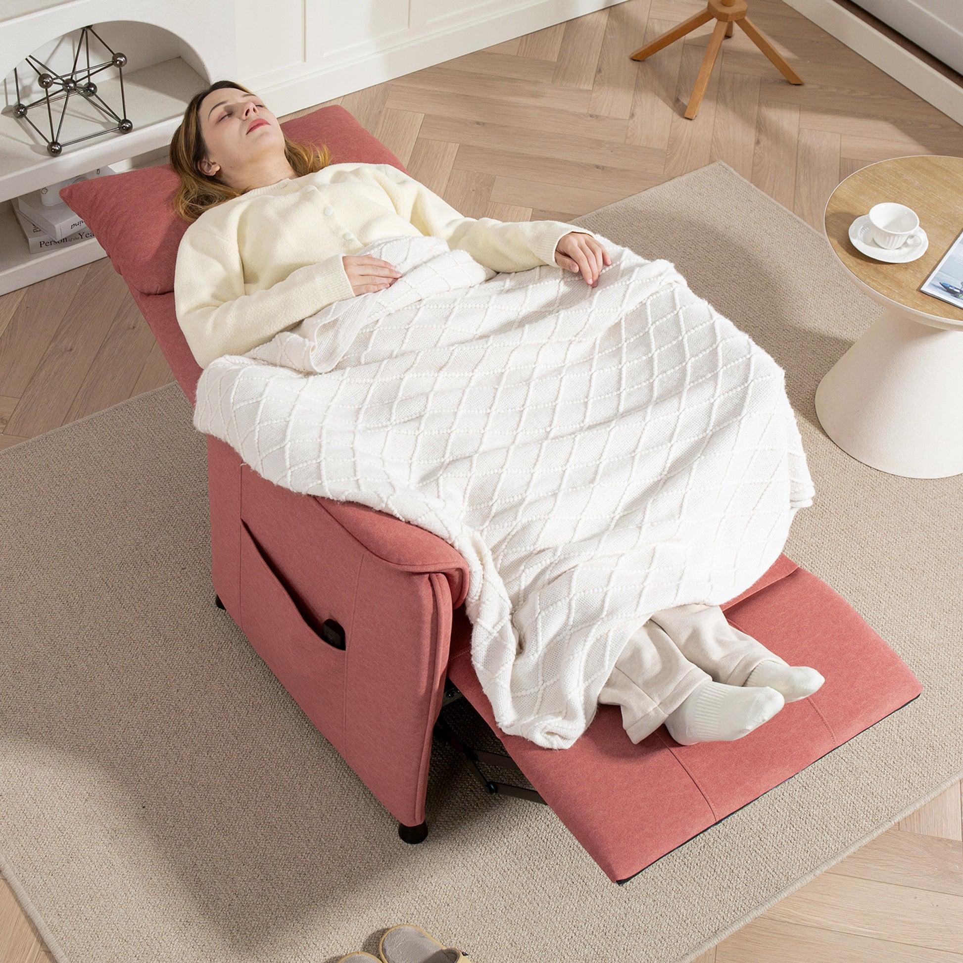 Electric Reclining Relax Armchair with Memory Function Remote Control Side Pockets Pet-Friendly Fabric for Bedroom Living Room Orange