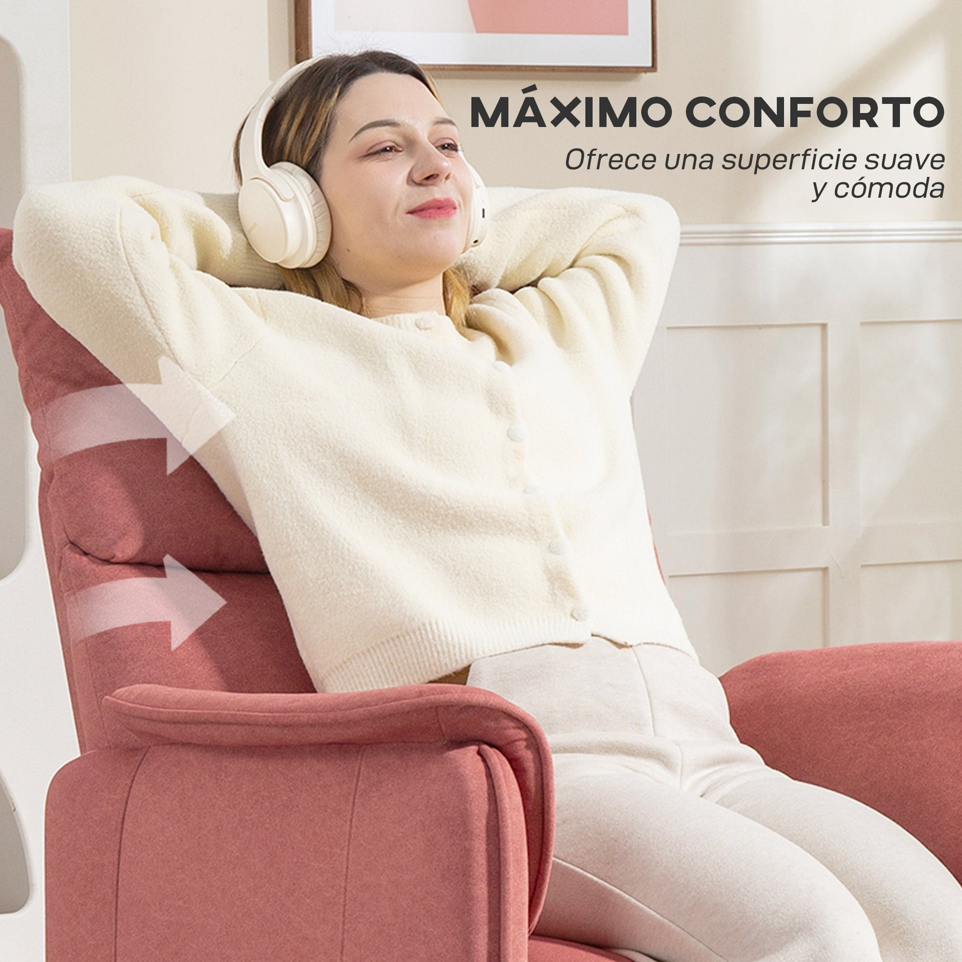 Electric Reclining Relax Armchair with Memory Function Remote Control Side Pockets Pet-Friendly Fabric for Bedroom Living Room Orange