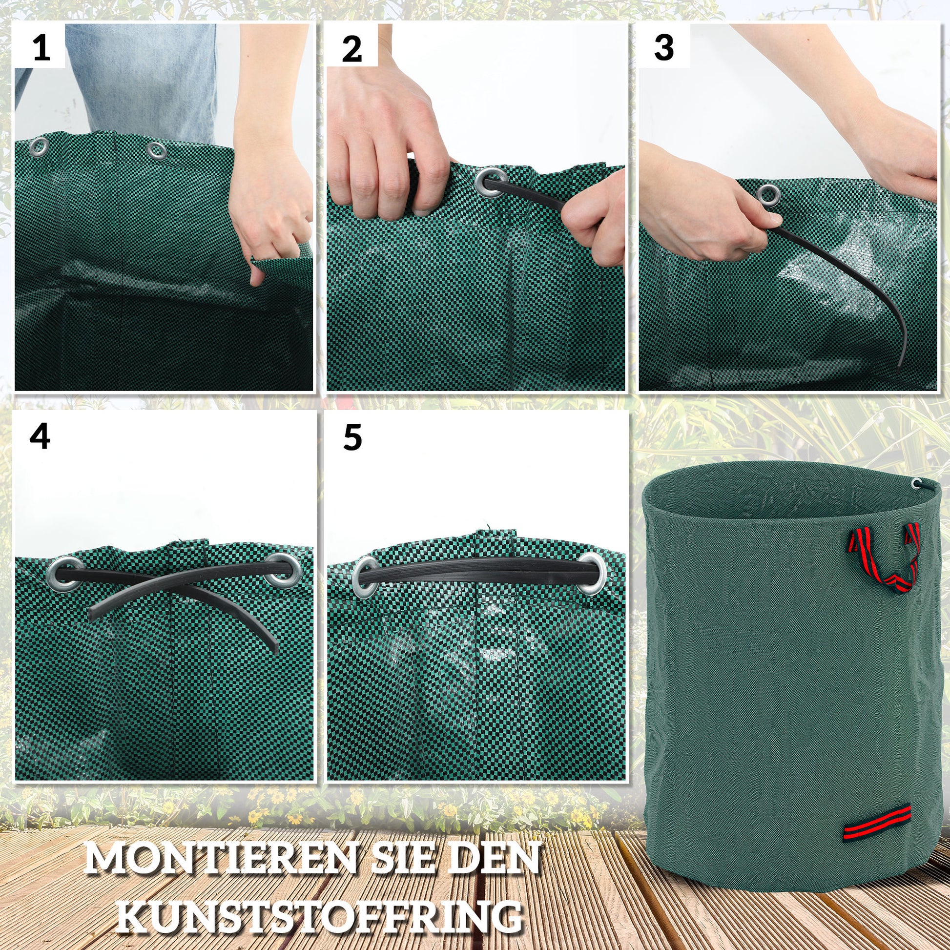 Garden Bag 3x300L Waterproof Garden Waste Bag with Handles, Stable Leaf Bag, Self-standing Garden Bags with UV protection, Reusable Garden Waste Bags for Green Waste
