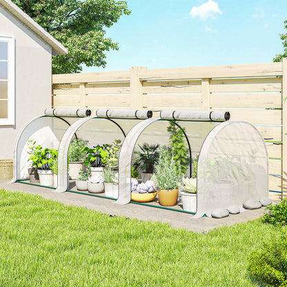 Mini Garden Greenhouse Tunnel for Tomatoes 3 x 1 x 0.8 m, Powder-Coated Steel Frame, High-Density 140 g/m² PE, UV-Resistant, 3 Roll-Up Zip Doors (White)