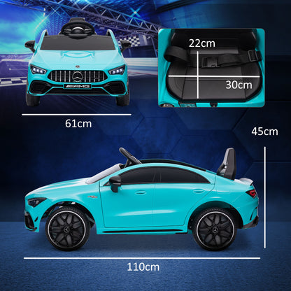 Kids Electric Car Mercedes-Benz AMG CLA 45, 12V Kids Car with 2.4GHz Remote Control, Music, Electric Vehicle with Light, USB/MP3 Connection, Kids Vehicle with Horn, for 3-6 Years, Light Blue
