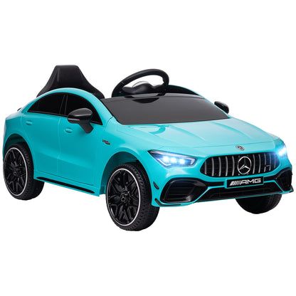 Kids Electric Car Mercedes-Benz AMG CLA 45, 12V Kids Car with 2.4GHz Remote Control, Music, Electric Vehicle with Light, USB/MP3 Connection, Kids Vehicle with Horn, for 3-6 Years, Light Blue