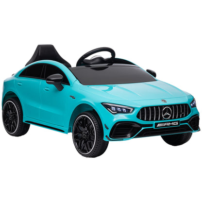 Kids Electric Car Mercedes-Benz AMG CLA 45, 12V Kids Car with 2.4GHz Remote Control, Music, Electric Vehicle with Light, USB/MP3 Connection, Kids Vehicle with Horn, for 3-6 Years, Light Blue
