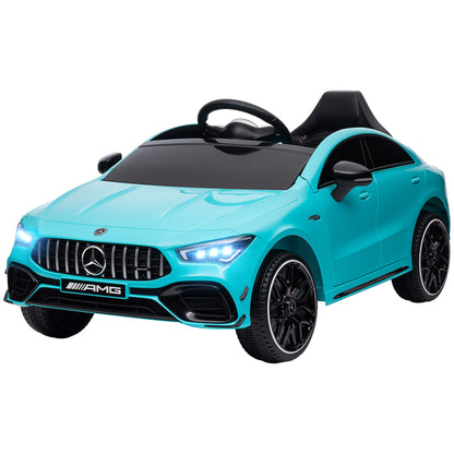 Kids Electric Car Mercedes-Benz AMG CLA 45, 12V Kids Car with 2.4GHz Remote Control, Music, Electric Vehicle with Light, USB/MP3 Connection, Kids Vehicle with Horn, for 3-6 Years, Light Blue