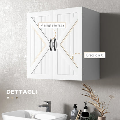 Wooden Bathroom Wall Cabinet, Space-Saving Country Style with Adjustable Shelf, 60x30x60cm, White