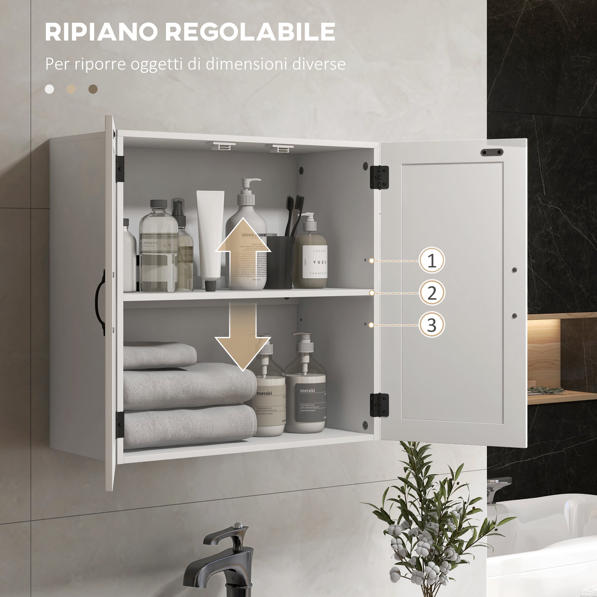 Wooden Bathroom Wall Cabinet, Space-Saving Country Style with Adjustable Shelf, 60x30x60cm, White