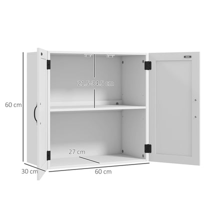 Wooden Bathroom Wall Cabinet, Space-Saving Country Style with Adjustable Shelf, 60x30x60cm, White