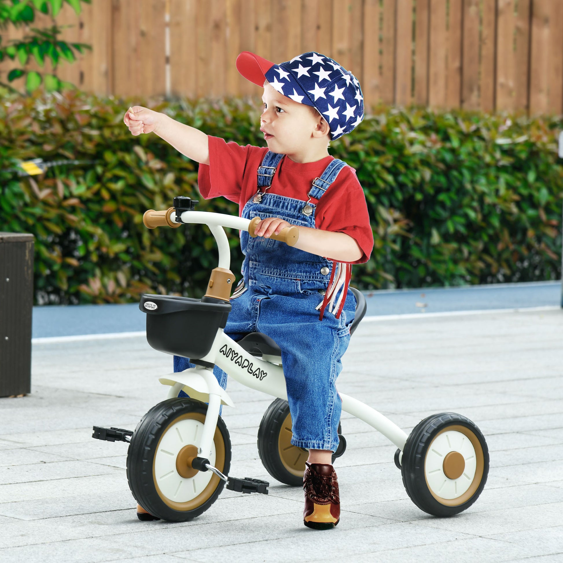 Tricycle, Kids Bike with Adjustable Seat, Training Bike with Basket, Bell, Pedal Bike for Children 2-5 Years, Metal, White