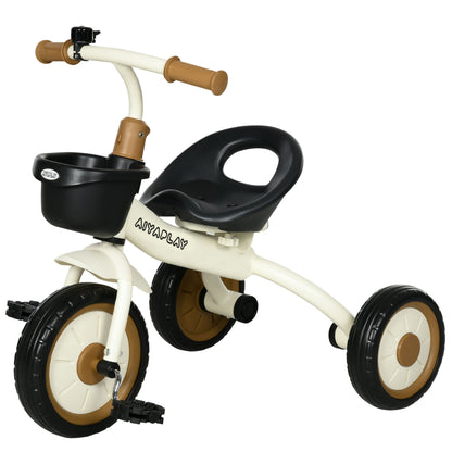 Tricycle, Kids Bike with Adjustable Seat, Training Bike with Basket, Bell, Pedal Bike for Children 2-5 Years, Metal, White