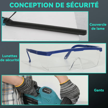 Electric Hedge Trimmer with 2 Batteries 3 AH and 0.8A Charger, Cordless Hedge Trimmer with 51 cm Cutting Length, for Branches, Shrubs, and Twigs, Blue