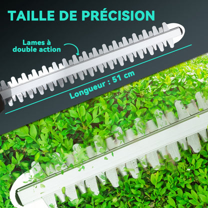 Electric Hedge Trimmer with 2 Batteries 3 AH and 0.8A Charger, Cordless Hedge Trimmer with 51 cm Cutting Length, for Branches, Shrubs, and Twigs, Blue