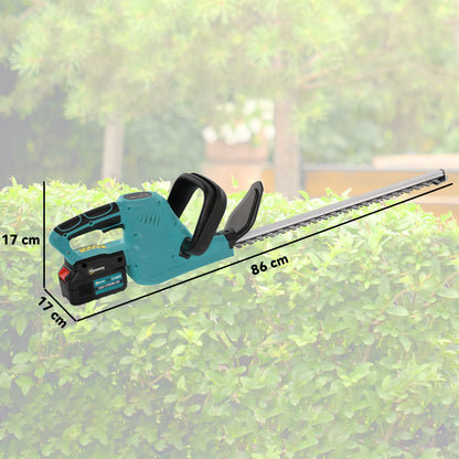 Electric Hedge Trimmer with 2 Batteries 3 AH and 0.8A Charger, Cordless Hedge Trimmer with 51 cm Cutting Length, for Branches, Shrubs, and Twigs, Blue