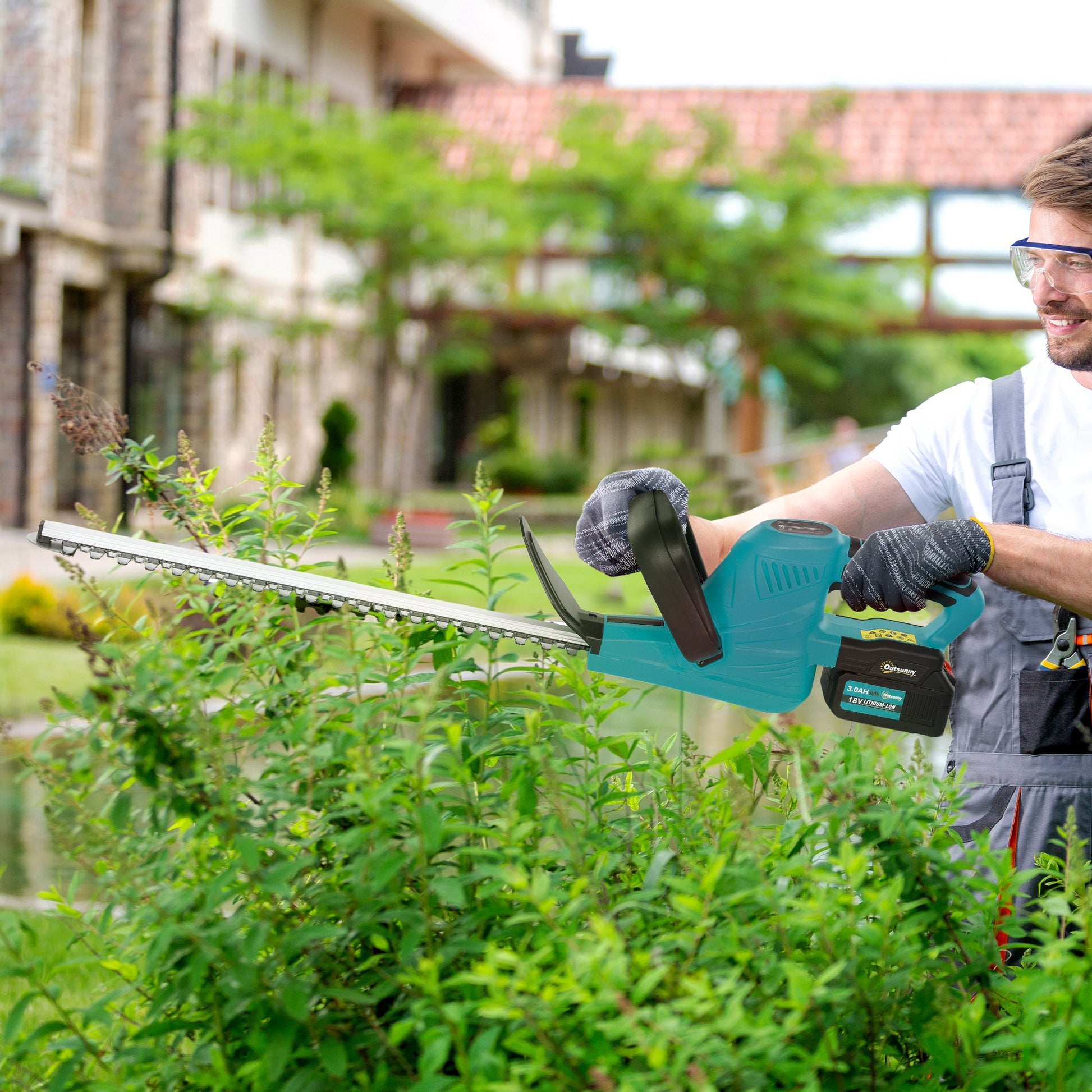 Electric Hedge Trimmer with 2 Batteries 3 AH and 0.8A Charger, Cordless Hedge Trimmer with 51 cm Cutting Length, for Branches, Shrubs, and Twigs, Blue