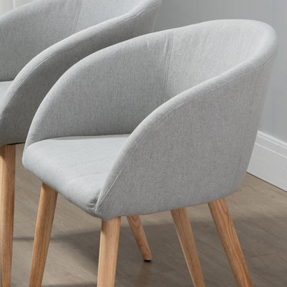 Set of 2 dining chairs Scandinavian design kitchen chair - Tapered Wood Rubber Legs - Ergonomic Linen Look Gray Seat Back Armrests