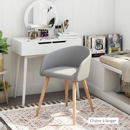 Set of 2 dining chairs Scandinavian design kitchen chair - Tapered Wood Rubber Legs - Ergonomic Linen Look Gray Seat Back Armrests