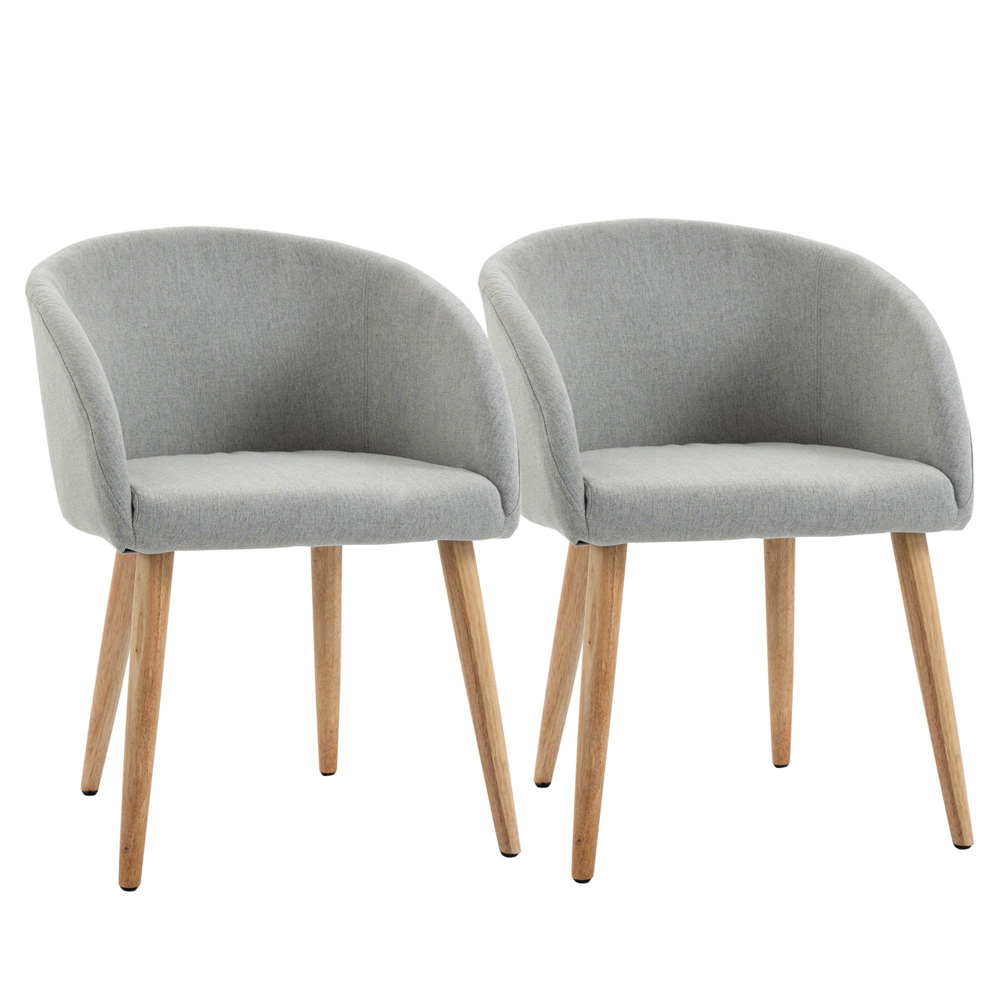 Set of 2 dining chairs Scandinavian design kitchen chair - Tapered Wood Rubber Legs - Ergonomic Linen Look Gray Seat Back Armrests