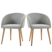 Set of 2 dining chairs Scandinavian design kitchen chair - Tapered Wood Rubber Legs - Ergonomic Linen Look Gray Seat Back Armrests
