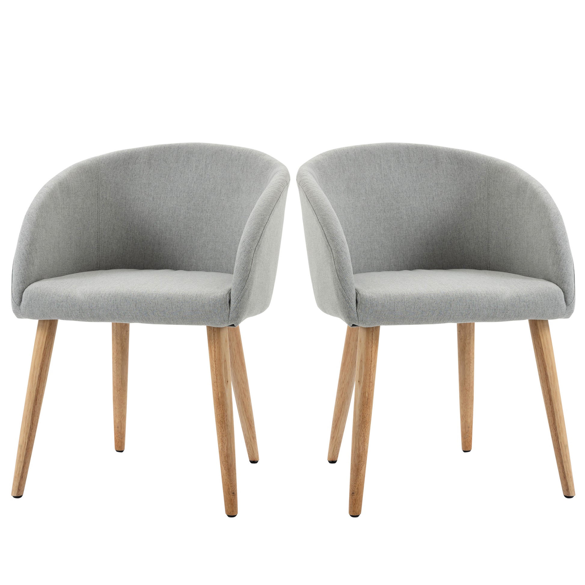 Set of 2 dining chairs Scandinavian design kitchen chair - Tapered Wood Rubber Legs - Ergonomic Linen Look Gray Seat Back Armrests