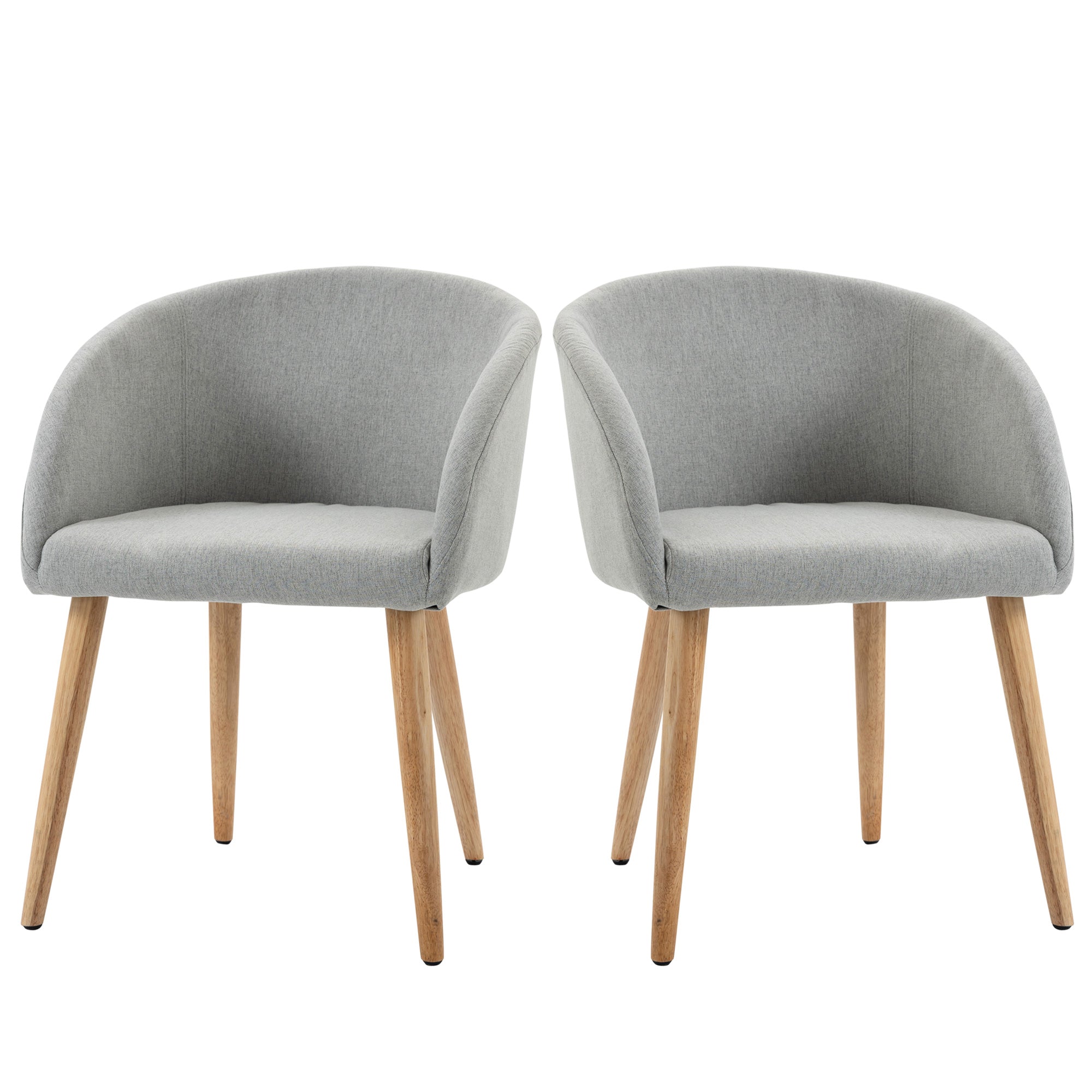 Set of 2 dining chairs Scandinavian design kitchen chair - Tapered Wood Rubber Legs - Ergonomic Linen Look Gray Seat Back Armrests