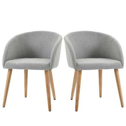 Set of 2 dining chairs Scandinavian design kitchen chair - Tapered Wood Rubber Legs - Ergonomic Linen Look Gray Seat Back Armrests