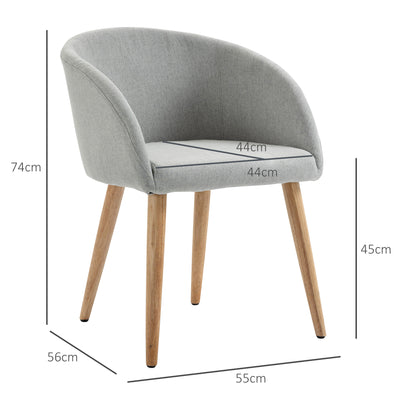 Set of 2 dining chairs Scandinavian design kitchen chair - Tapered Wood Rubber Legs - Ergonomic Linen Look Gray Seat Back Armrests