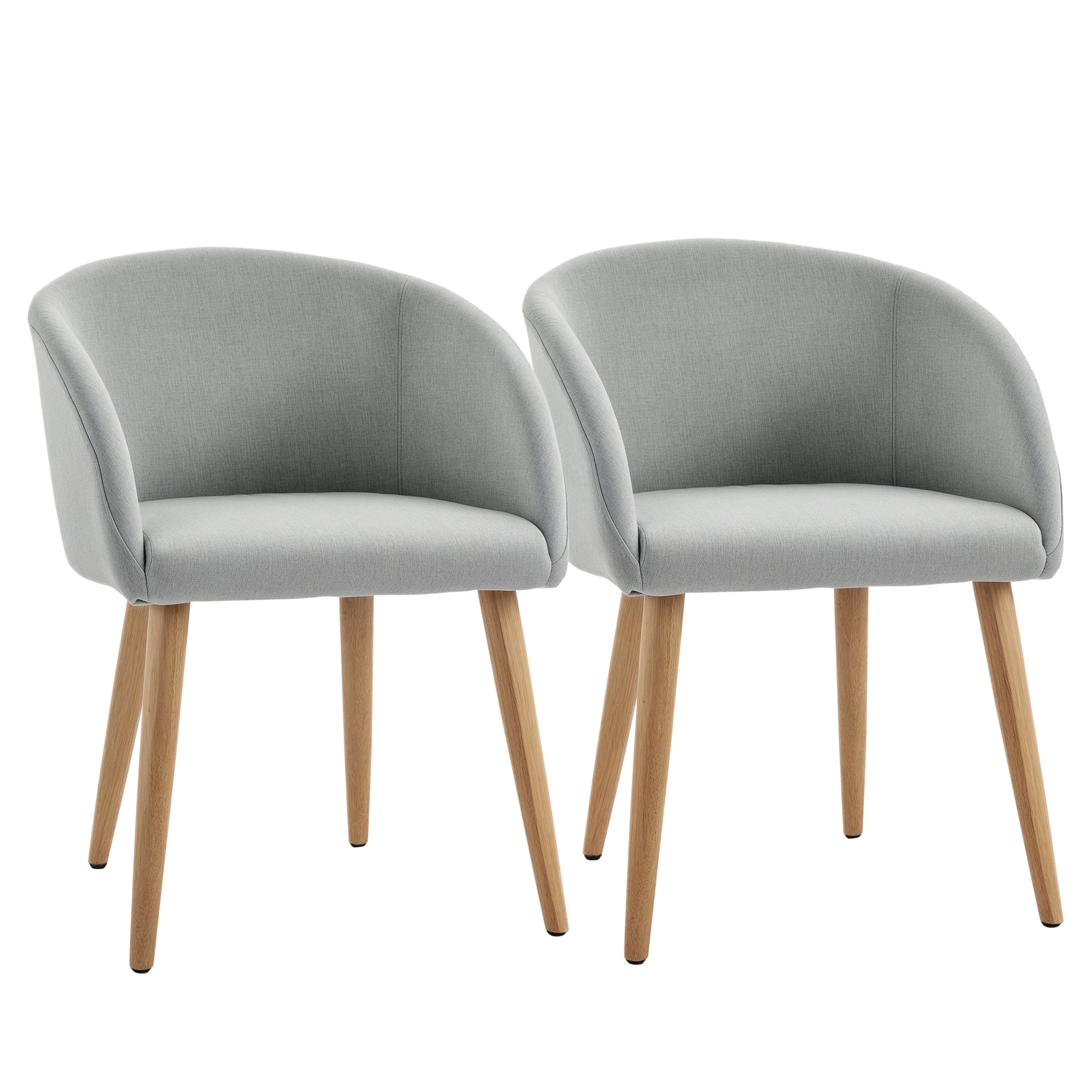 Set of 2 dining chairs Scandinavian design kitchen chair - Tapered Wood Rubber Legs - Ergonomic Linen Look Gray Seat Back Armrests