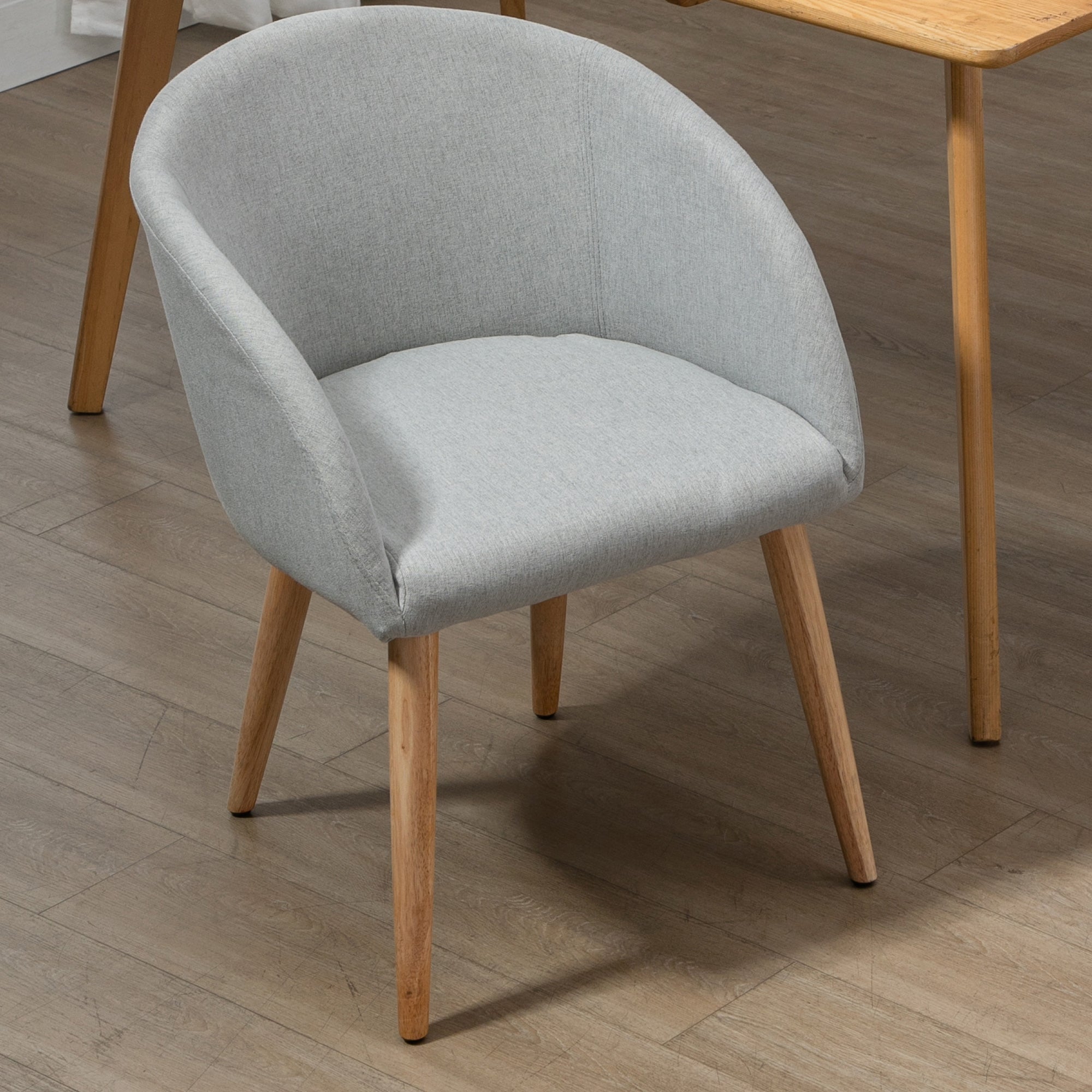 Set of 2 dining chairs Scandinavian design kitchen chair - Tapered Wood Rubber Legs - Ergonomic Linen Look Gray Seat Back Armrests