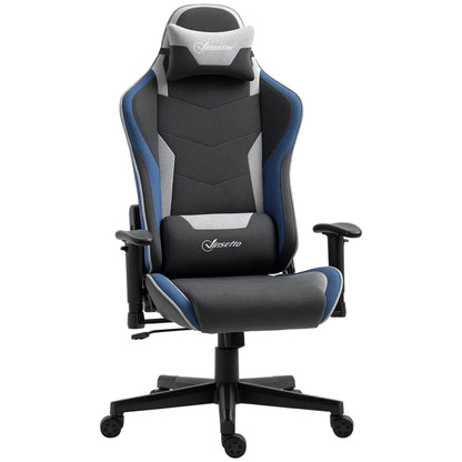 Ergonomic Gaming Chair with Armrests, Headrest, Adjustable Height, Reclining Office Gaming Armchair in Linen Fabric with Rocking Function, Lumbar Support, Blue