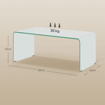 Transparent Glass Coffee Table Rectangular Modern Design Tempered Glass with Safe Rounded Edges 80 x 45 x 35 cm