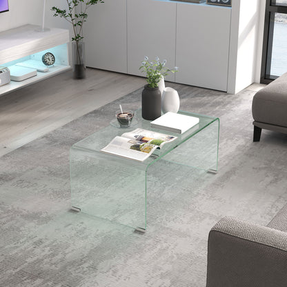 Transparent Glass Coffee Table Rectangular Modern Design Tempered Glass with Safe Rounded Edges 80 x 45 x 35 cm