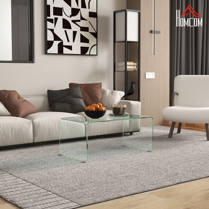 Transparent Glass Coffee Table Rectangular Modern Design Tempered Glass with Safe Rounded Edges 80 x 45 x 35 cm