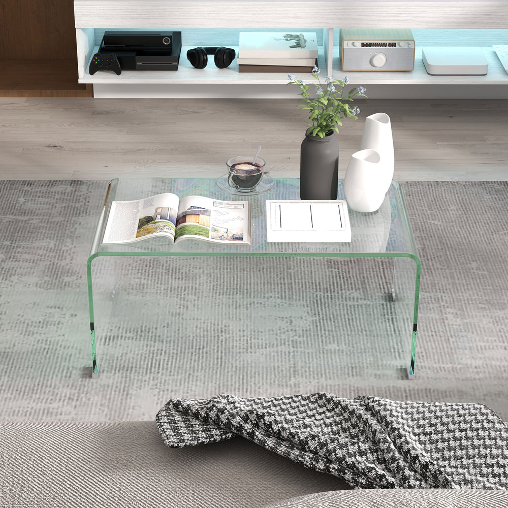 HOMCOM Prozirni Stakleni Kava Stolčić Rektangularni Moderni Dizajn Kaljeno Staklo s Sigurnim Zaobljenim Rubovima 80 x 45 x 35 cm