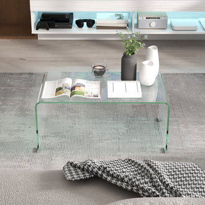 Transparent Glass Coffee Table Rectangular Modern Design Tempered Glass with Safe Rounded Edges 80 x 45 x 35 cm