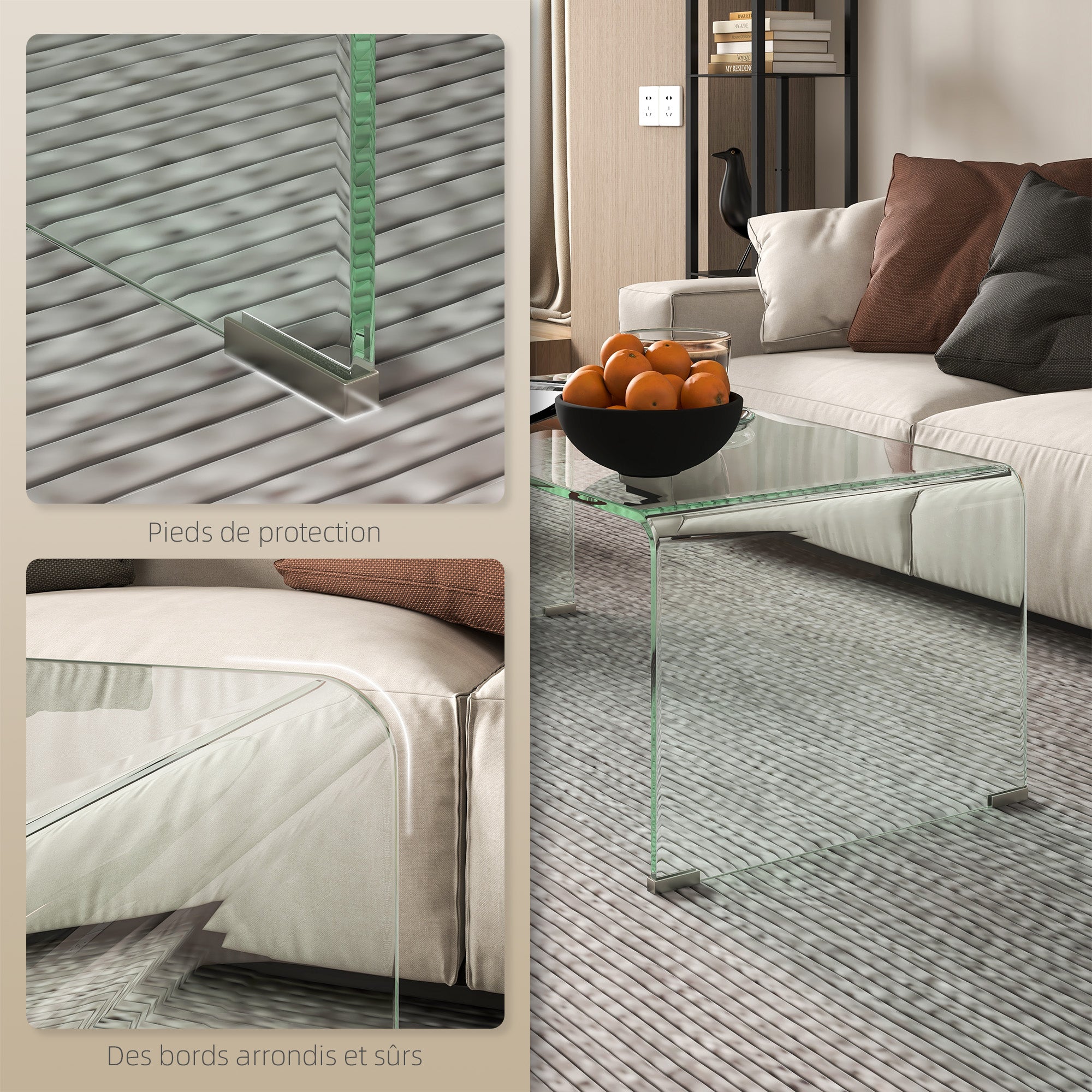 Transparent Glass Coffee Table Rectangular Modern Design Tempered Glass with Safe Rounded Edges 80 x 45 x 35 cm