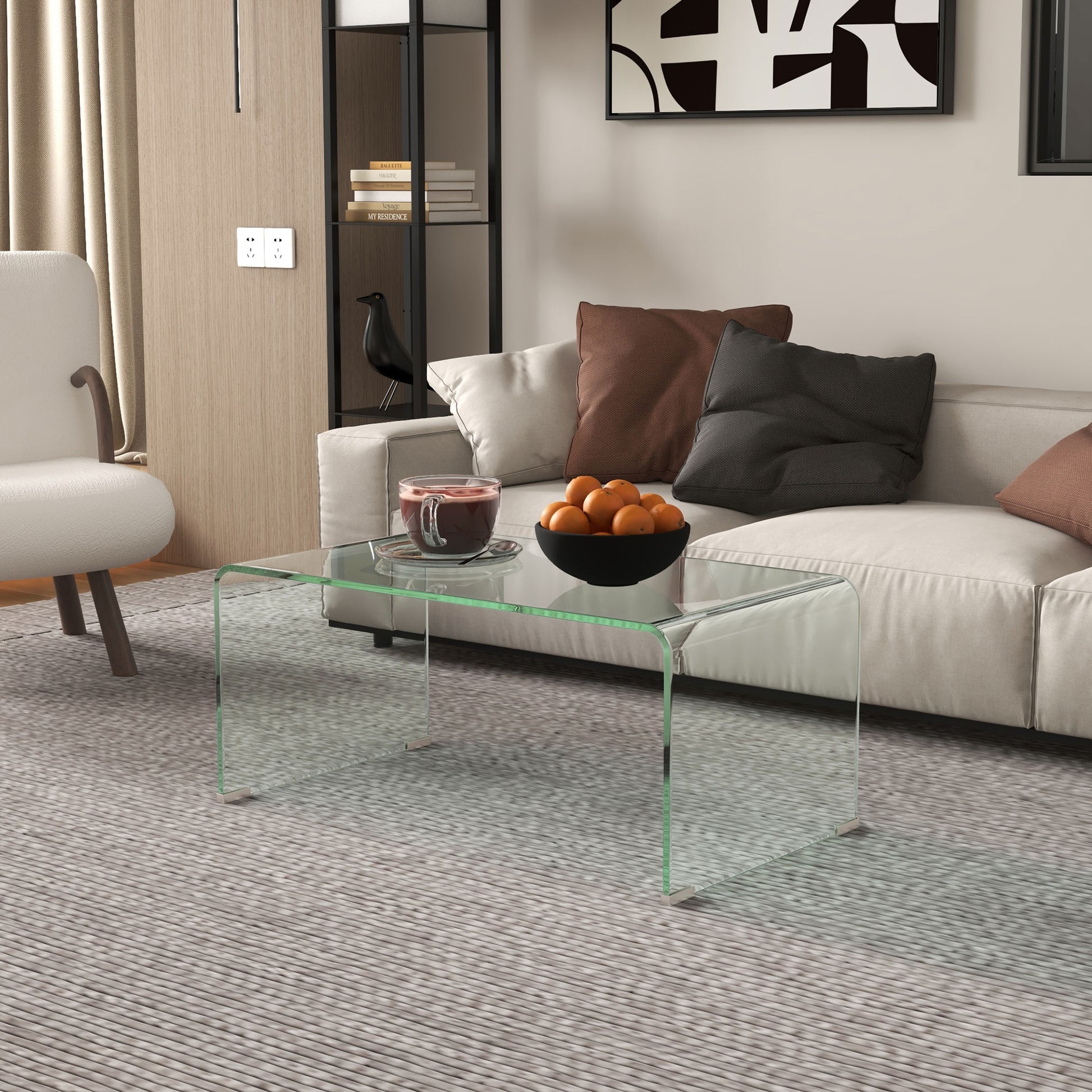 Transparent Glass Coffee Table Rectangular Modern Design Tempered Glass with Safe Rounded Edges 80 x 45 x 35 cm
