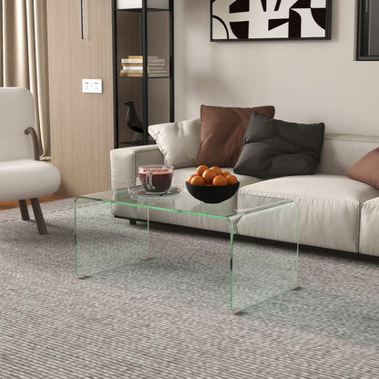 Transparent Glass Coffee Table Rectangular Modern Design Tempered Glass with Safe Rounded Edges 80 x 45 x 35 cm