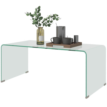 Transparent Glass Coffee Table Rectangular Modern Design Tempered Glass with Safe Rounded Edges 80 x 45 x 35 cm