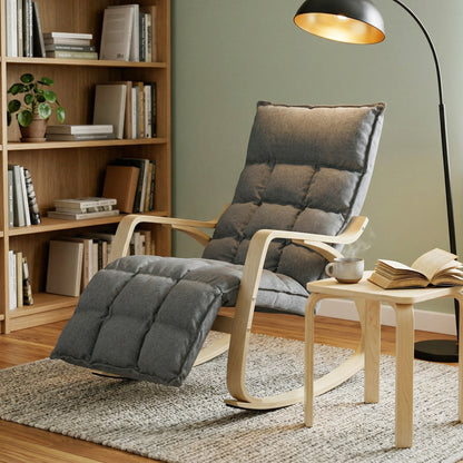 Rocking Recliner with 5-Position Adjustable Footrest, High Back, Linen-Look Upholstery — Gray