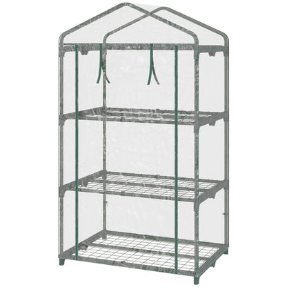 3-Tier Garden Greenhouse Terrace Greenhouse with 3 Shelves 1 Zippered Door for Planting Flowers Vegetables 69x49x125 cm Transparent
