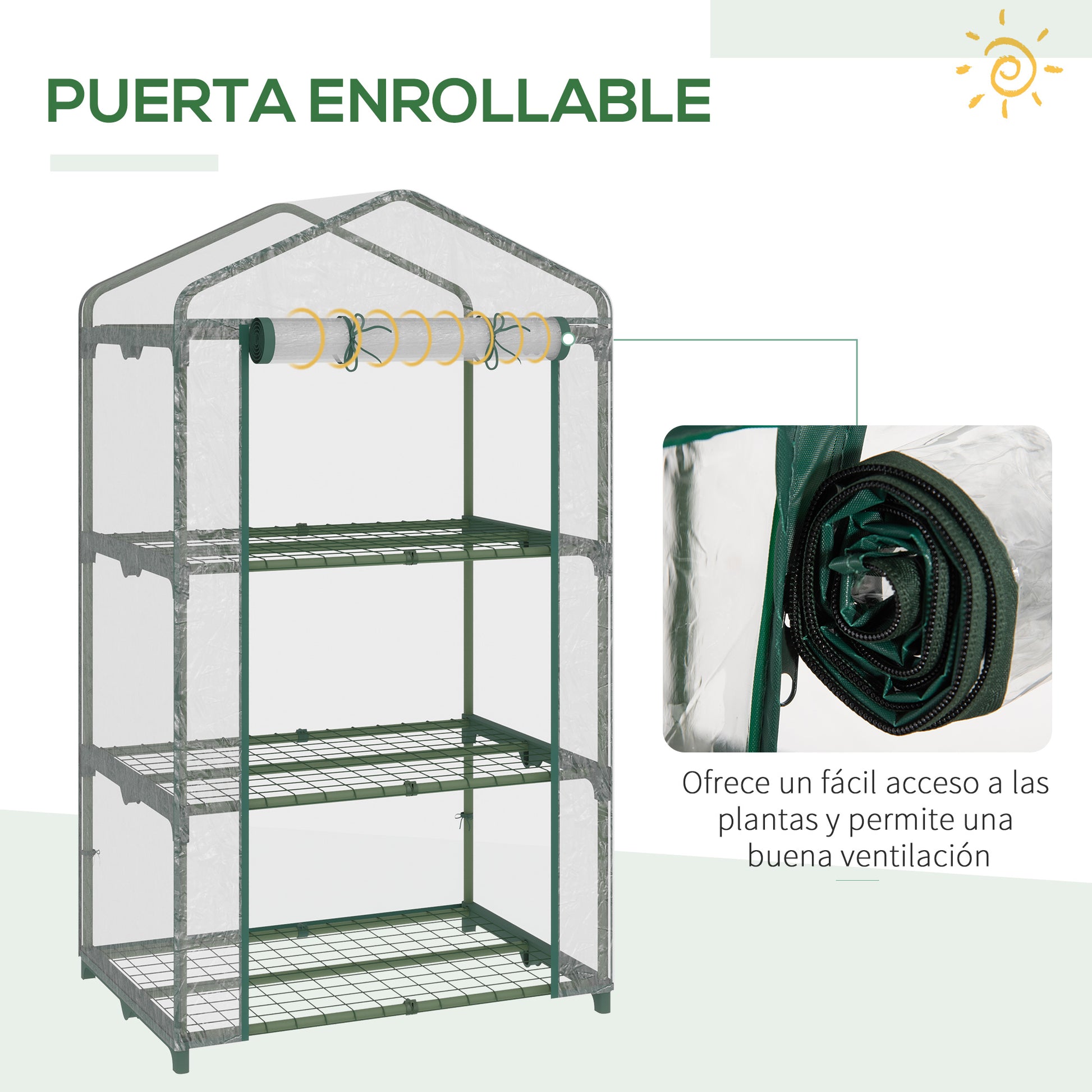 3-Tier Garden Greenhouse Terrace Greenhouse with 3 Shelves 1 Zippered Door for Planting Flowers Vegetables 69x49x125 cm Transparent