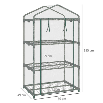 3-Tier Garden Greenhouse Terrace Greenhouse with 3 Shelves 1 Zippered Door for Planting Flowers Vegetables 69x49x125 cm Transparent