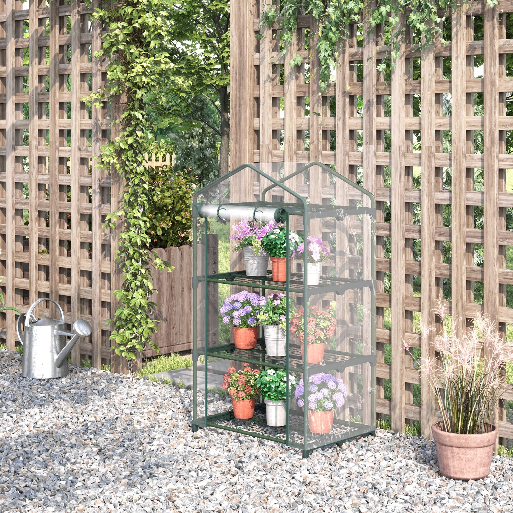 3-Tier Garden Greenhouse Terrace Greenhouse with 3 Shelves 1 Zippered Door for Planting Flowers Vegetables 69x49x125 cm Transparent